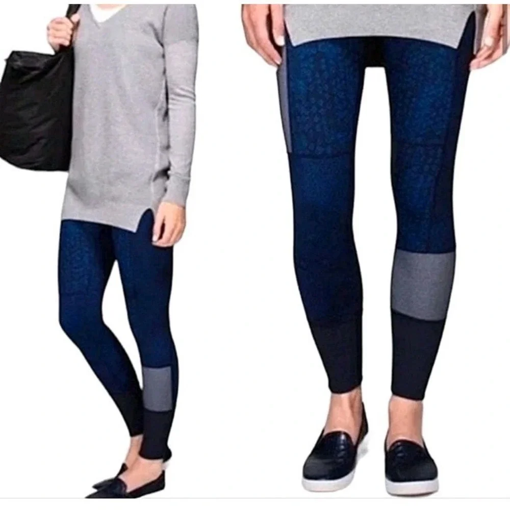 Lululemon Wunder Under Full-On Luon Pants (Sashiko), Women's Size 8, Navy Blue S